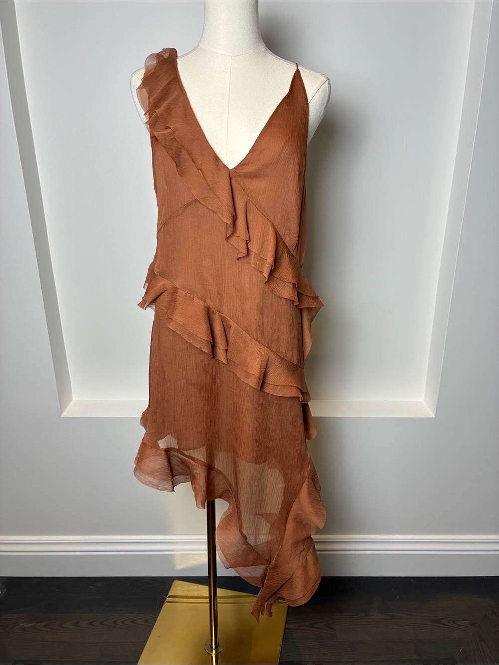 Zara Rust brown Asymmetrical Ruffle Slip Dress